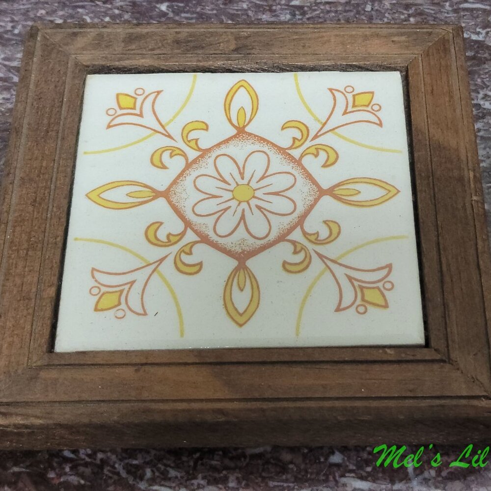 Small Wooden Decorative Tile Trivet from Mexico